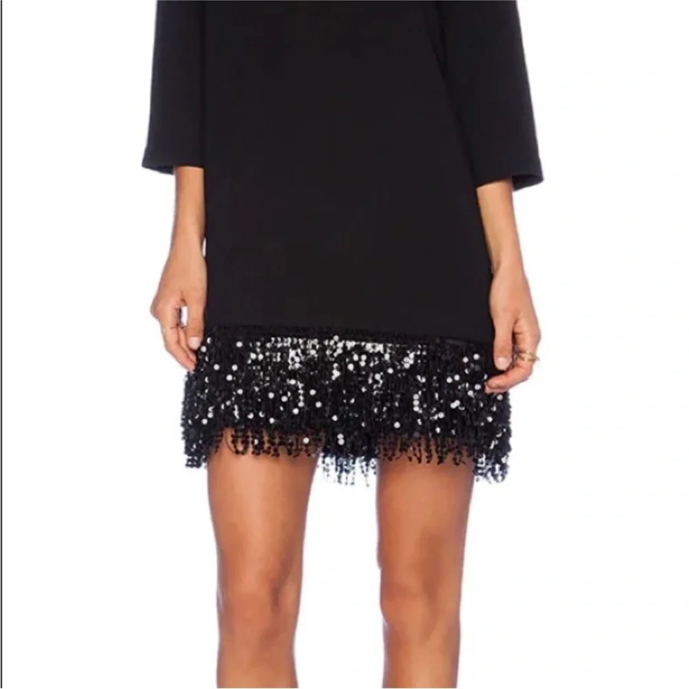 Kate Spade Sequin Fringe Hem Black Cocktail Party Mini Dress LBD Size 10